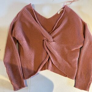 moon & madison Mauve V-Neck Twist Sweater